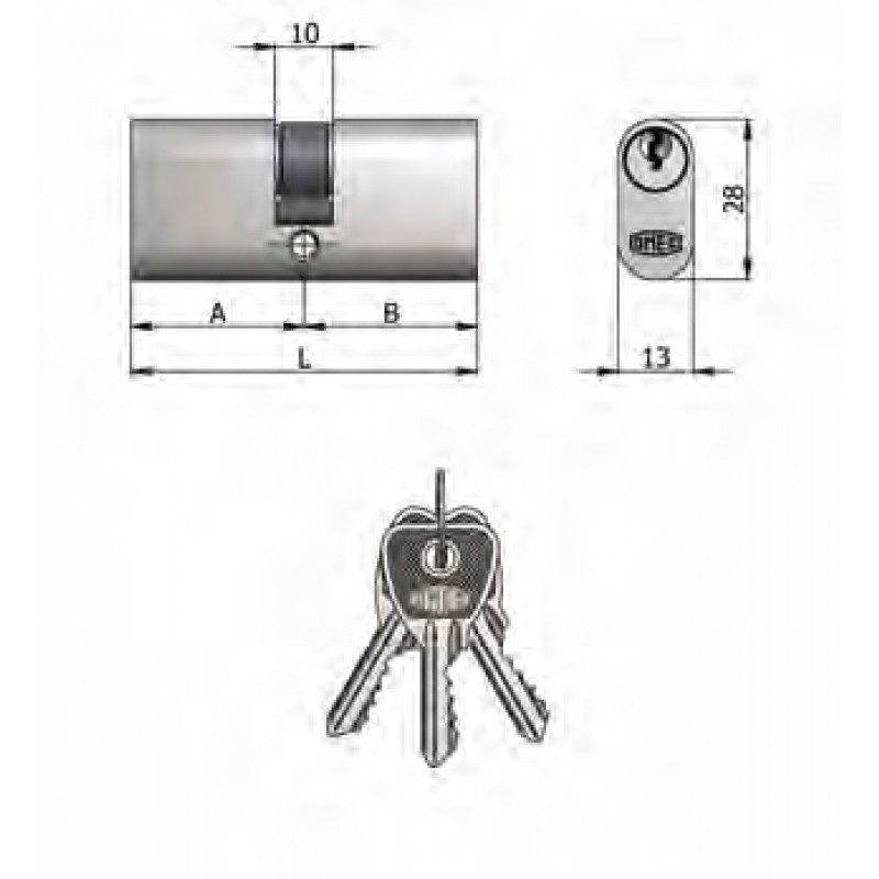 Art.140 / 12 H Omec; Cilindro doble Latón Níquel Oval (5 pernos)