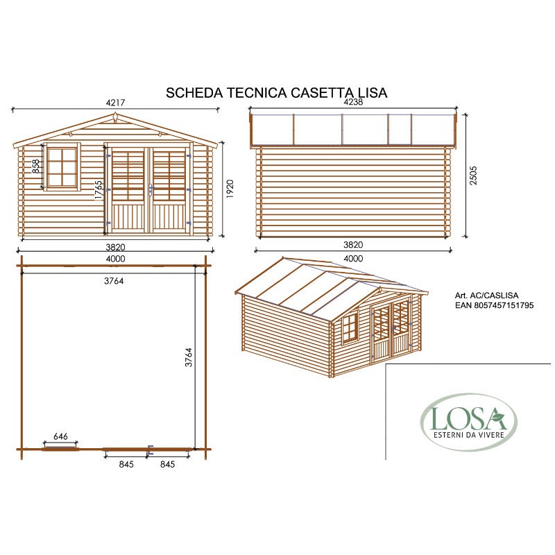 Casa Blockhouse en Madera de Abeto 400x400 cm Lisa Losa