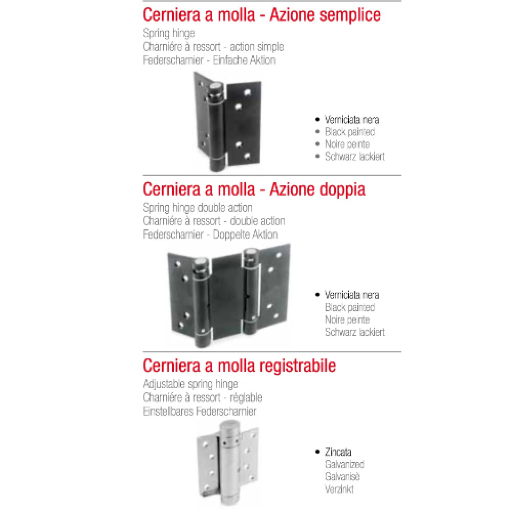 Bisagra de Resorte Adem Acción Simple Doble o Ajustable