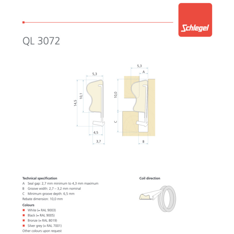 Junta Schlegel QL 3072 para Ventanas de Madera Puertas Muebles