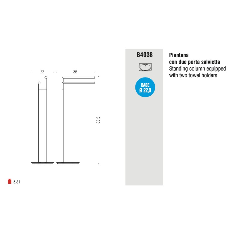 Soporte de Suelo para Baño Mini B4038 con Dos Toalleros