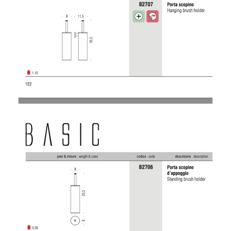 Escobillero de Baño Colombo Design Basic de Suelo o Suspendido